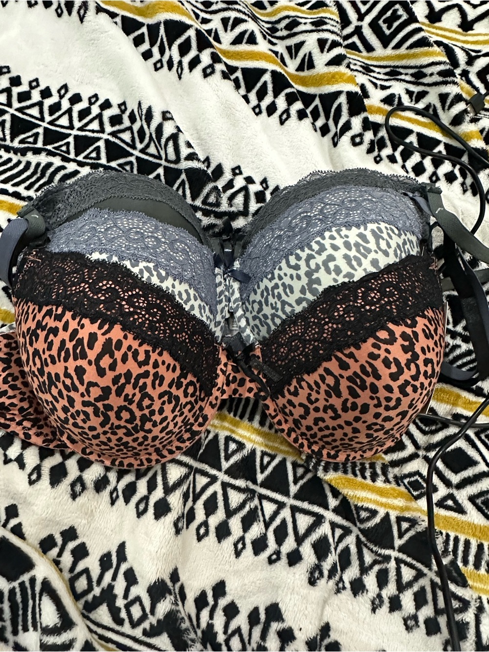 Mamia Leopard Print Push-Up Bra Set in Tan, Gray and Olive